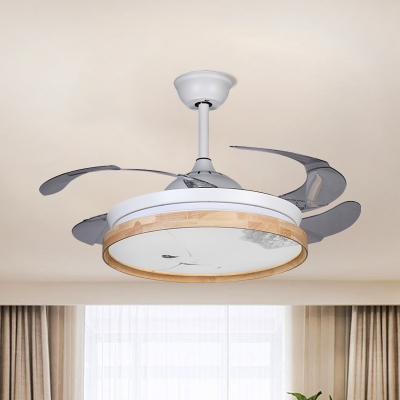 Metal Circle Hanging Fan Lamp Modern LED 4-Blade Semi Flush Mount Light Fixture in White, 42