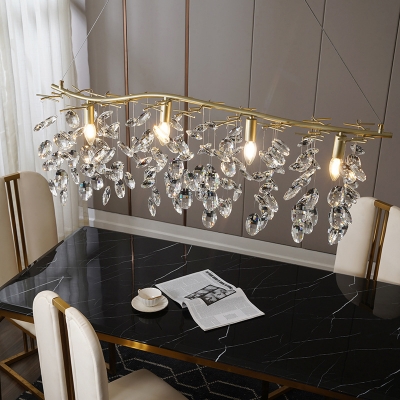 Modern 4 Heads Suspension Light with Faceted Crystal Shade Gold Teardrop Island Lighting Fixture