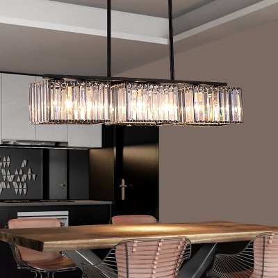 Modern Cuboid Island Ceiling Light Rectangle-Cut Crystal 4/6/8-Head Suspension Lamp in Black