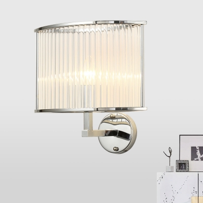 Modern Half-Drum Wall Lamp 1-Bulb Clear Ribbed Crystal Wall Mounted Light for Living Room