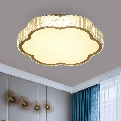 Modern LED Ceiling Lighting with Rectangular-Cut Crystal Stainless-Steel Floral Flush Mount Light Fixture