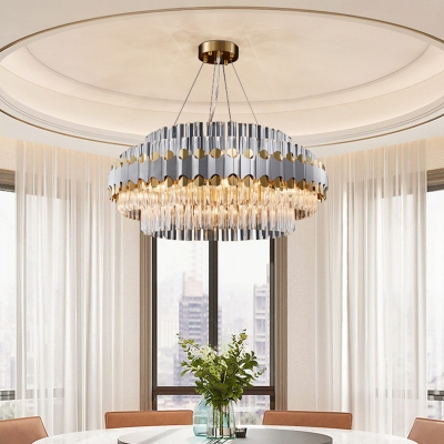 Modern Multi-Layer Round Ceiling Pendant 12 Lights Prismatic Clear Crystal Chandelier Lighting