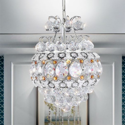 Modern Stylish Teardrop Pendant Lamp 3 Bulbs Clear Crystal Chandelier Light Fixture