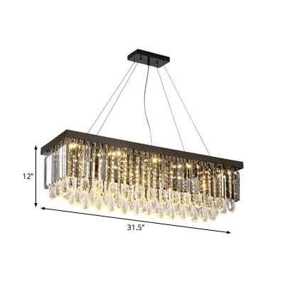 Prismatic Crystal Rectangular Island Lamp Modernism Dining Table LED Hanging Light in Chrome, 23.5