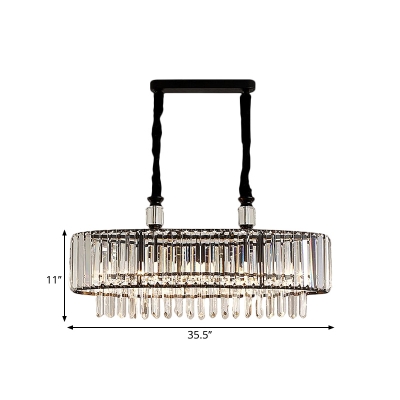 Rectangle-Cut Crystal Oval Island Lamp Modern 4/6 Heads Suspension Pendant Light in Black, 27.5