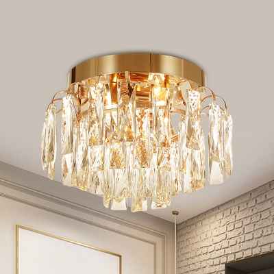 Rectangle-Cut Crystal Rain Flushmount Modern 2-Bulb Close to Ceiling Lighting Fixture in Nickel/Gold