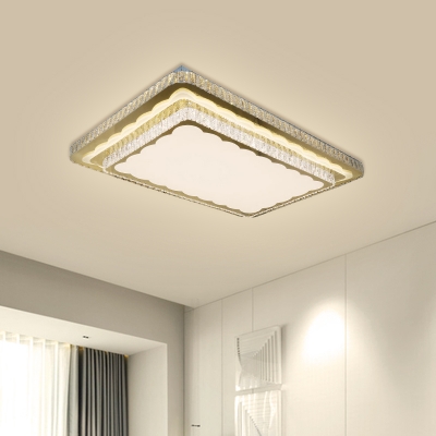 Rectangular Living Room Ceiling Fixture Minimalist Crystal Encrusted Nickel LED Flush Mount Light
