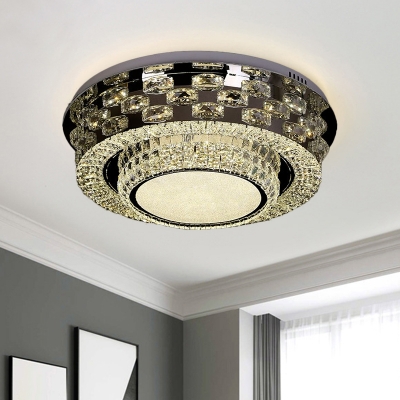 Round/Square Crystal Ceiling Flush Mount Simple Bedroom LED Flushmount Lighting in Chrome with Remote