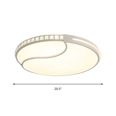 Simple Disc Shaped Flush Mount Crystal Embedded LED Ceiling Light in White, 16.5