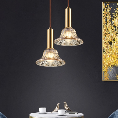 Single-Bulb Bell Drop Pendant Post-Modern Clear/Cognac/Smoke Grey Crystal Hanging Ceiling Light over Dining Table