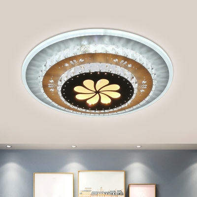 Tiered Round Crystal Ceiling Lighting Modern Style Bedroom LED Flush Mount Fixture in White