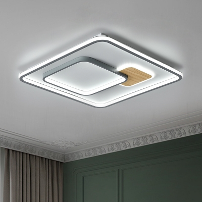 White Rectangle/Square Flush Lighting Contemporary LED Metal Flush Mounted Lamp in White/Warm Light, 16.5