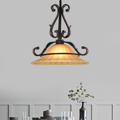 1-Bulb Carillon Down Lighting Pendant Rustic Bronze Frosted Glass Ceiling Suspension Lamp