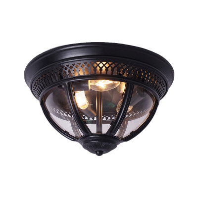 1-Bulb Dome Flush Mount Light Antique Black/Brass Clear Glass Ceiling Lighting with Metallic Frame