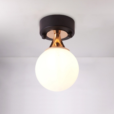 1 Bulb Flush Light Traditional Ball Opal White Glass Ceiling Mounted Fixture in Black