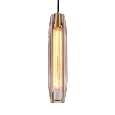 1 Bulb Tube Mini Pendant Light Postmodern Clear Cut Crystal Hanging Ceiling Light over Table