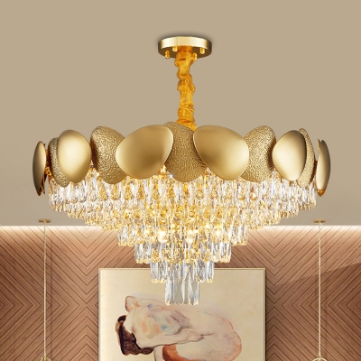 12 Heads Drawing Room Chandelier Light Modern Gold Pendant with Conical Crystal Shade