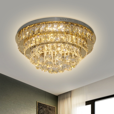 3-Tier Circle LED Flush Mount Modernism Clear Cut Crystal Embedded Ceiling Light for Living Room