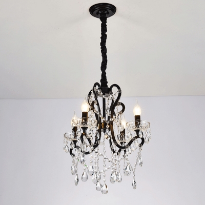 4/5-Head Crystal Strand Chandelier Modern Black Candlestick Dining Room Ceiling Pendant Light
