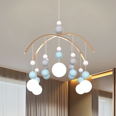 5 Lights Blue/Pink Ball Suspension Lamp Simplicity Fabric Chandelier Lighting Fixture for Bedroom