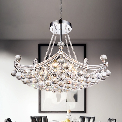 6-Light Crystal Orb Chandelier Modern Stylish Chrome/Gold Basket Shaped Bedroom Drop Lamp