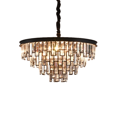 6 Lights Pendant Chandelier Postmodern Conical Layers Rectangular-Cut Crystal Drop Lamp in Gold/Black