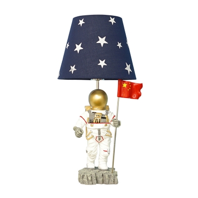 Barrel Nightstand Light Contemporary Fabric 1-Head Blue Task Lamp with Astronaut Deco