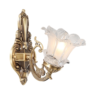Blooming Flower Bedside Wall Mount Lamp Antique Frosted Glass 1/2-Head Brass Wall Light Sconce