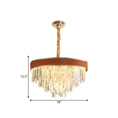 Brown 8 Bulbs Hanging Pendant Modern Crystal Rods Inverted Cone Shade Chandelier over Table