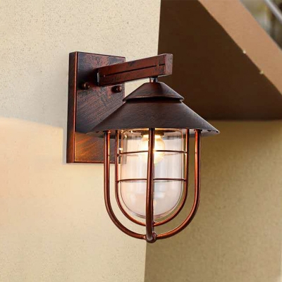 Capsule Outdoor Wall Light Retro Style Clear Glass 1 Head Weathered Copper Black Mount Lamp With Wire Cage Beautifulhalo Com - Copper Exterior Wall Lights