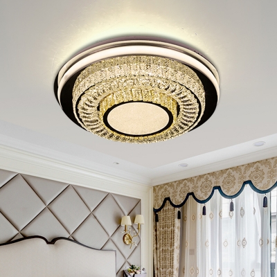Chrome LED Flush-Mount Light Fixture Simple K9 Crystal Round Ceiling Lamp for Bedroom