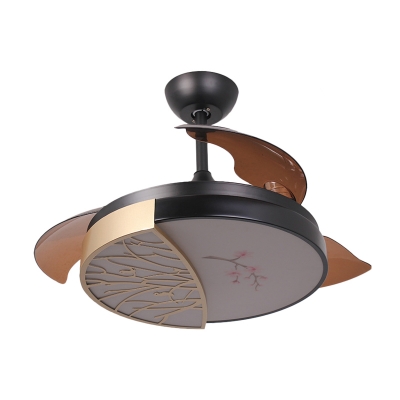 Circle Metal Hanging Fan Light Contemporary Black LED Semi Flush Mount Light with 3-Blade, 42