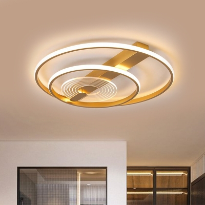 Circular Flush Light Fixture Nordic Metal LED Gold FlushMount Lighting in Warm/White Light, 16