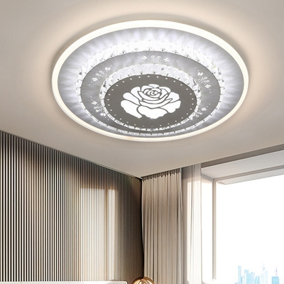 Clear Crystal Tiered Round Flush Mount Lamp Modernism LED Bedroom Flush Light Fixture with Flower/Mushroom/Square Pattern in Warm/White Light