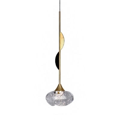 Clear Seedy Crystal Oval Mini Pendant Simplicity Single Bedside LED Hanging Light in Black-Gold