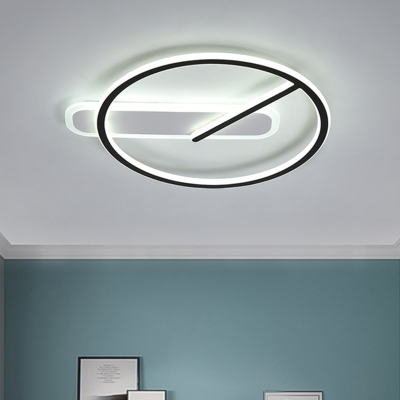 Clock Metallic Flushmount Light Modern LED Black Semi Flush Mount Lighting in Warm/White/3 Colors Light