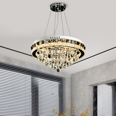 Conical Crystal Orbs Hanging Lamp Modern Dining Room LED Chandelier Light in Chrome