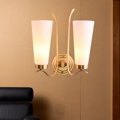 Conical Metallic Wall Light Fixture Colonial 1/2 Bulbs Living Room Wall Mount Lighting in Brass