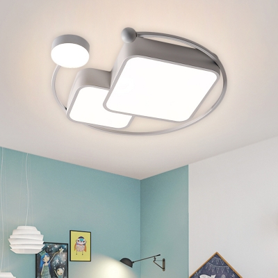 Contemporary LED Flush Mount with Metal Shade White Cube and Ring Flush Light in Warm/White/3 Color Light