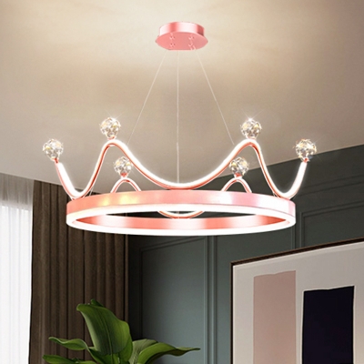 Crown LED Hanging Chandelier Contemporary Metal Gold/Pink Suspended Lighting Fixture for Parlor