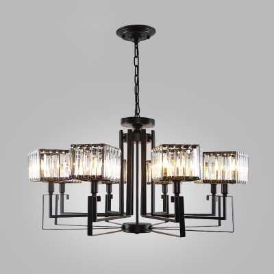 Crystal Prism Black Hanging Light Cuboid 6/8 Bulbs Modernism Chandelier Lighting Fixture
