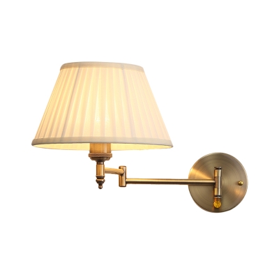Fabric Beige Wall Light Fixture Conical 1 Head Classic Style Wall Lighting Ideas with Swing Arm