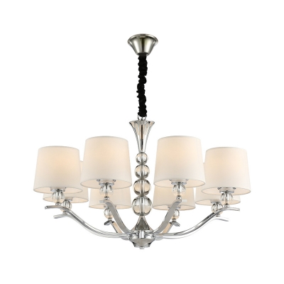 Fabric White Suspension Light Tapered Shade 6/8 Bulbs Minimalist Chandelier with Crystal Accent, 26.5