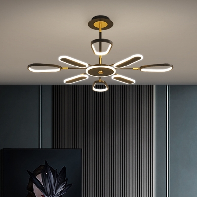 Floral Dining Room Chandelier Lamp Metallic 6/8 Lights Modernist Hanging Light in Black