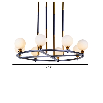 Globe Pendant Lighting Post Modern Frosted White Glass 6/8 Heads Black-Gold Ring Chandelier Lamp