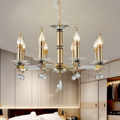 Gold Candlestick Chandelier Rustic Metal 8 Lights Bedroom Suspended Lighting Fixture with Crystal Accent