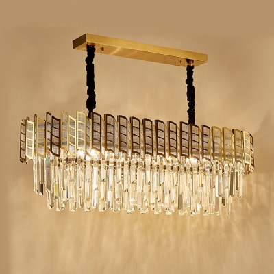 Gold Ellipse-Shape Island Lighting Modern 10-Head Prismatic Optical Crystal Ceiling Suspension Lamp