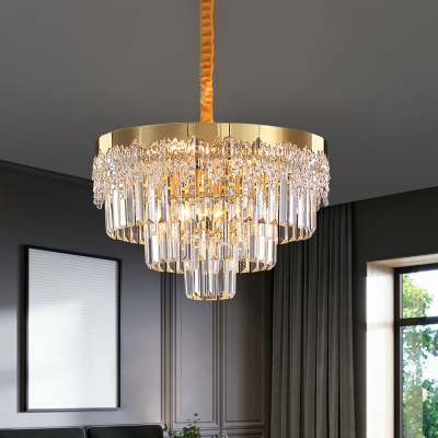 Layered Hanging Chandelier Contemporary Prismatic Optical Crystal 6/10 Bulbs 19