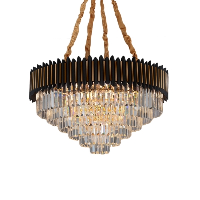 Layered Pendant Lighting Modern Rectangle-Cut Crystal 6/12 Heads Black and Gold Chandelier Light Fixture