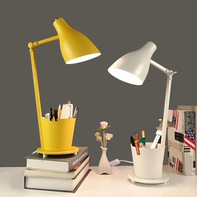 Macaron Bell Nightstand Light Metallic 1-Bulb Study Room Desk Lighting with Brush Pot Design in White/Yellow/Blue